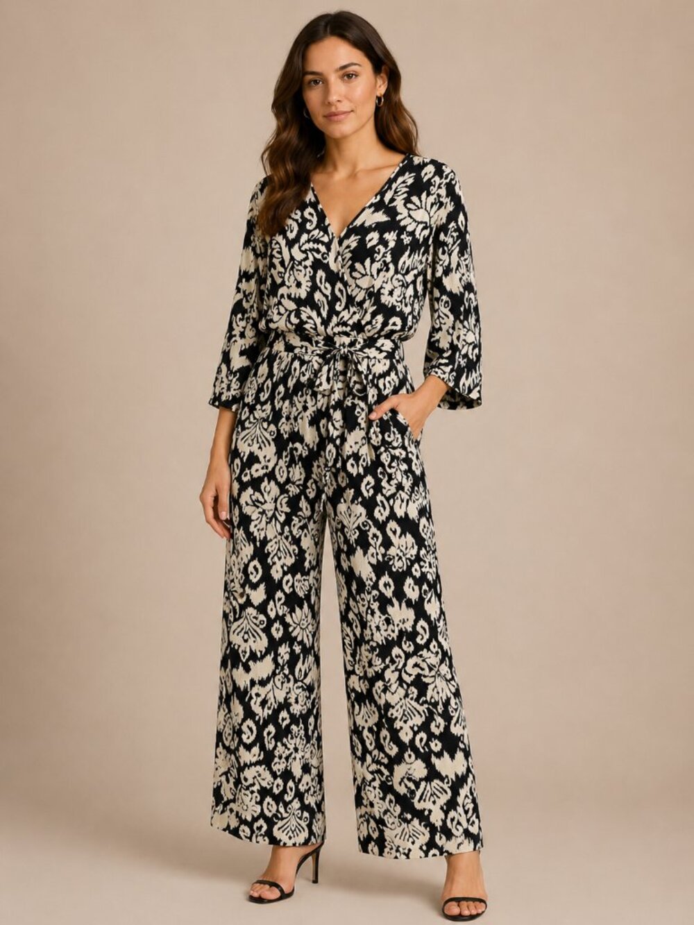 Mango Black and Cream Crossover Jumpsuit